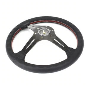 Universal 14"Drifting Racing Steering Wheel Deep Dish Leather Stitch - Picture 1 of 6