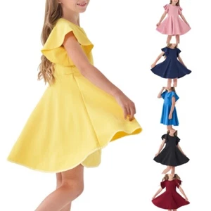 2-12Y Kids Casual Loose Dress Comfortable Ruffle Sleeved Dress For Baby Girls - Picture 1 of 44