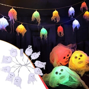 Halloween Gauze Skull String Party Fairy Lights Decorations 10 LEDs Multi Colour - Picture 1 of 11