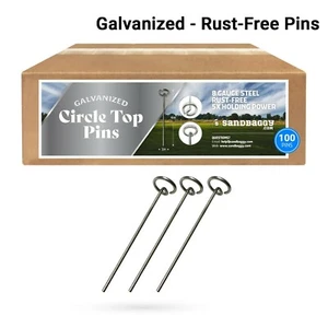 100 Pack - 6 Inch Circle Top Pins - Landscape Staples SOD Garden Stakes Weed - Picture 1 of 9
