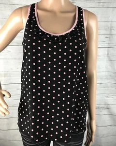 Candies Polka Dot Tank Top XS Black Pink Ruffled Racerback Casual Summer Shirt - Picture 1 of 12