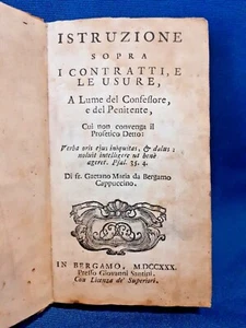 G. M da Bergamo "Istruzione sopra i contratti e le usure" pergamena, 1730 - Foto 1 di 2