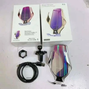 R9 Automatic Qi Wireless Car Charger Mount Air Vent Phone R9 Type C Silver - Picture 1 of 6