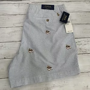 Neu mit Etikett Polo Ralph Lauren lässige Shorts klassische Passform Streifen 5 Zoll Schrittlänge blau weiß XL - Bild 1 von 19