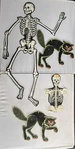 3 Vtg 70s Halloween Beistle Jointed Articulated Black Cat & Skeleton Die Cut - Picture 1 of 14
