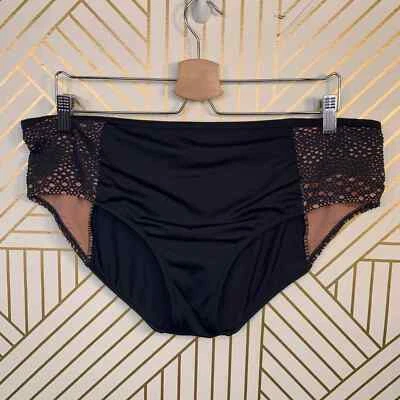 Короткое бикини Elomi со средней посадкой черное купальное белье вязание крючком кружево лайкра размер 16 - Изображение 1 из 4