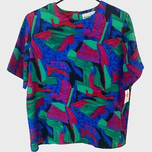 Vintage 80s Heritage Road Retro Abstract Multicolor Blouse Top Womens Medium New - Picture 1 of 13