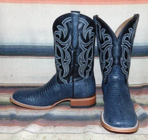 Mens Rujo The Curtis Blue Gray Teju Lizard Leather Cowboy Boots 9.5 EE New w Box - Picture 1 of 6