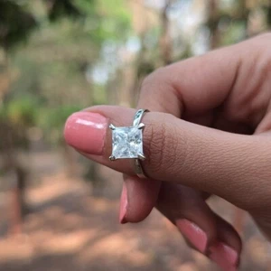 3.00Ct Princess E-VS1 Lab Grown Diamond 4 Prong Engagement Ring 14K White Gold - Picture 1 of 4