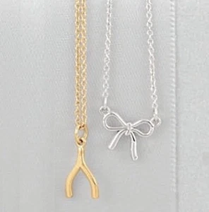 Collana Wishbone Make A Wish Tiny Posh 14K Oro Rosa Giallo Bianco Catena Regolazione - Foto 1 di 10