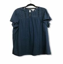 Ella Moss Women's Small Shirt Short Sleeve Baby Doll Navy Blue Peasant