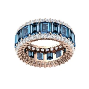 London Blue Topaz Eternity Wedding Band Ring For Women 13.00Ct Emerald Cut 6x4MM - Picture 1 of 6
