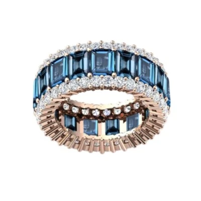 London Blue Topaz Eternity Wedding Band Ring For Women 13.00Ct Emerald Cut 6x4MM - Image 1 of 4
