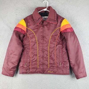 Vintage 1970s Polaris Snowmobile Jacket Mens S/M Maroon Pinstripe Ski Puffer - Picture 1 of 10