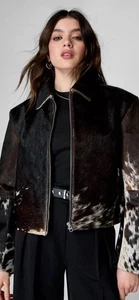Chaqueta de cuero de vaca genuino para mujer | Abrigo de moda natural con pelo talla S - Imagen 1 de 4