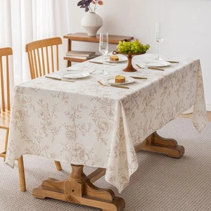 Floral Linen 55 x 120 inch Oval Tablecloth Wrinkle Resistant Vintage Farmhous... - Picture 1 of 7