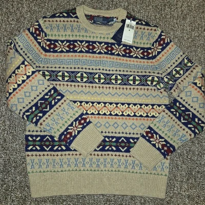 $398 Новый с ярлыками Polo Ralph Lauren альпака смесь Faire Isle Crewneck свитер Sz M - Изображение 1 из 3
