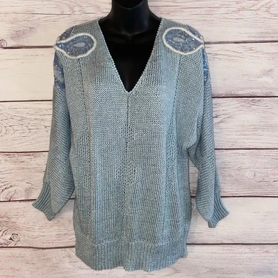 Suéter Vintage Nannell Mujer Azul M Cuentas Paisley Mezcla Lino Cottagecore Foto 1 de 4