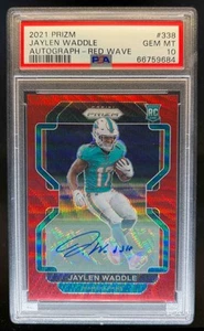 2021 Prizm Jaylen Waddle Rookie Auto Red Wave #57/149 Dolphins PSA 10 - Picture 1 of 2
