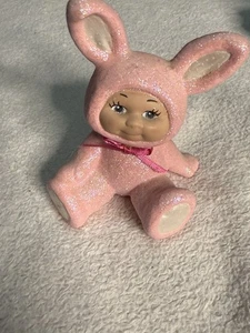 VINTAGE SCIOTO KERAMIKFORM WAISE HASE KIND 4" ROSA GLITZER OSTERN - Bild 1 von 8