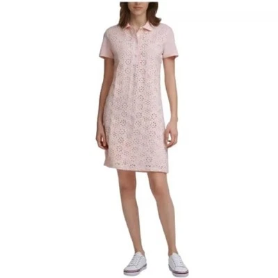 Tommy Hilfiger Golf dress Women Medium cotton pink eyelets Spring Summer NEW - Image 1 of 4