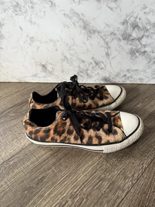 Girls Converse All Star Brown Leopard Low Top Lace Up Sneakers Size 3 - Picture 1 of 9