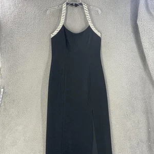 Vintage Alex Evenings Kleid Damen Gr. 12 schwarz Perlen Neckholder Kleid Schlitz Maxi hergestellt in den USA - Bild 1 von 18