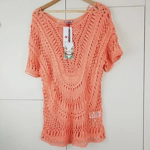 Joe Browns Coral Peach Crochet Beach Summer Pool Cover Up Top Boho Holiday 16-18 - Picture 1 of 7