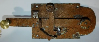 ANCIENNE SERRURE A RESSORT EN FER FORGÉ  XIXe / XXe. LOQUET CLENCHE PORTE - Photo 1/4