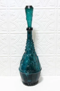 Genie Decanter Bottle Empoli Fruit Basket Peacock Blue Glass Cherry Topper 19" - Picture 1 of 7