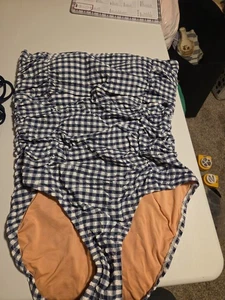 Neu mit Etikett JCrew geraffter Badeanzug zum Binden Gingham Retro marineblau weiß Größe 16 (159) - Bild 1 von 5