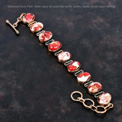 Pulsera de cadena de piedras preciosas turquesa cobre mohave rojo cobre ovalado Kingman joyería Foto 1 de 4