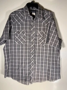 Wrangler Pearl Snap Button Up Shirt Mens XL Gray Black Plaid Casual Short Sleeve - Picture 1 of 5