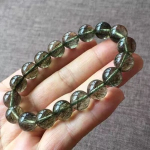 Genuine Natural Green Rutilated Quartz Crystal Round Beads Bracelet 11mm AAAAA - Picture 1 of 4