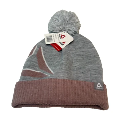 Gorro Reebok para mujer con logotipo intarsia pompón nuevo con etiquetas color gris con ribete rubor Foto 1 de 4