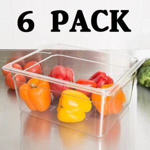 6 PACK Half Size Polycarbonate Clear Plastic 6" Deep Prep Table Food Pan 1/2 - Picture 1 of 6