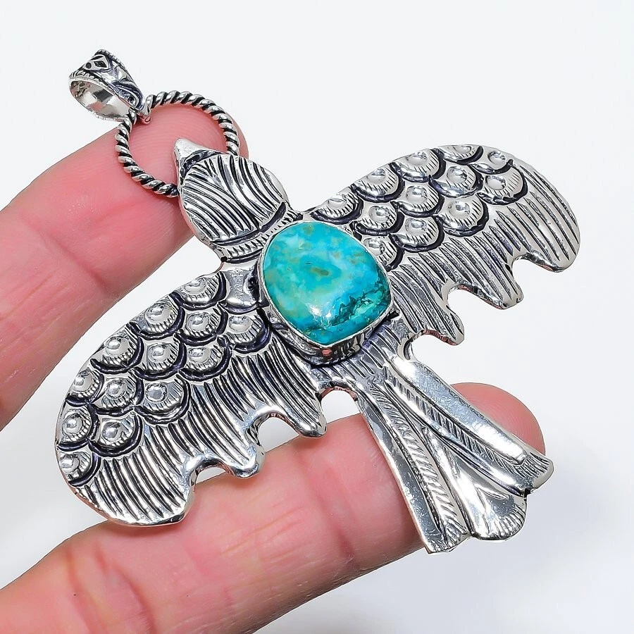 Águila - Colgante Joyería Hecho a Mano de Piedras Preciosas de Crisocola 3.35" KP-309 Foto 1 de 1