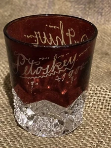antique ruby flash souvenir glass tumbler, 1900 Petoskey, MI, Arthur - Picture 1 of 2