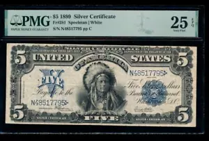 AC Fr 281 1899 $5 Silver Certificate PMG 25 EPQ CHIEF NOTE - Picture 1 of 2