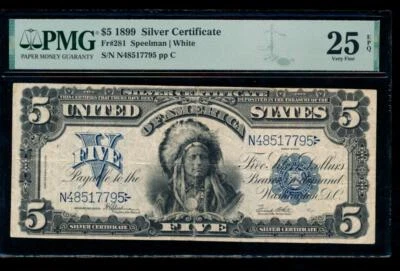 AC Fr 281 1899 $5 Silver Certificate PMG 25 EPQ CHIEF NOTE - Image 1 of 2