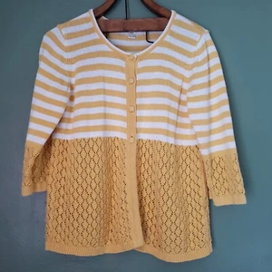 Christopher & Banks Strickpullover Cardigan große Streifen Spitze Strick 3/4 Arm Fehler - Bild 1 von 8