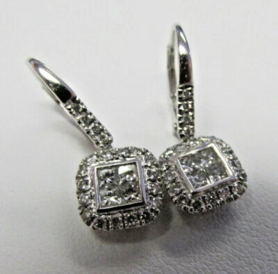 1.00 ctw  VS1- G Princess cut & Round Diamond Earrings 14k White Gold MAKE OFFER - Image 1 of 4