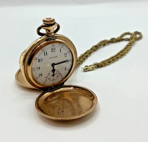 02. Waltham Gold Tone Pocket Watch 21639310 15 Jewels Double Hunter - Picture 1 of 23