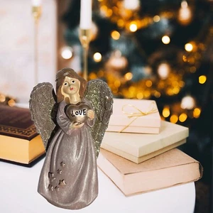 Praying Angel Yard Statue Patio Grave Ornament Resin Sculpture With Solar Lights - Picture 1 of 6