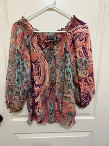 American Living XL Top NWT Multi Colored Semi Sheer 3/4 Sleeve - Picture 1 of 2