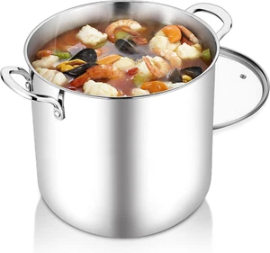 Teamfar 12 Quart Stock Pot, 18/10 Stainless Steel Large Cooking Soup Pot with Li - Picture 1 of 12