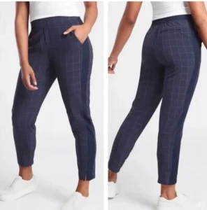 Athleta Pants Brooklyn Textured Ankle Plus Size 24 Navy Blue Windowpane NWT - Picture 1 of 10