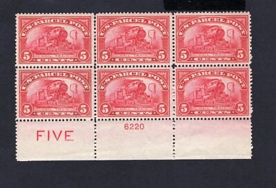 US #Q5 PARCEL POST PLATE BLOCK OF 6 MINT OG NH VF+, Undisturbed Original Gum - Image 1 of 2