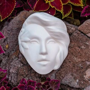 Lady Mask With Flower 8" IN STOCK Ceramic Bisque Ready To Paint Pottery - Picture 1 of 3