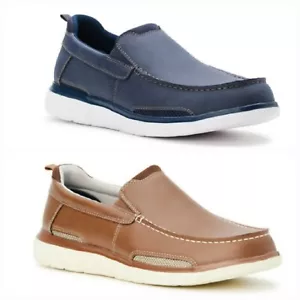 George Men's Brown or Blue Casual Slip-on Moc Toe Goring Lightweight Shoes: 7-13 - Picture 1 of 12